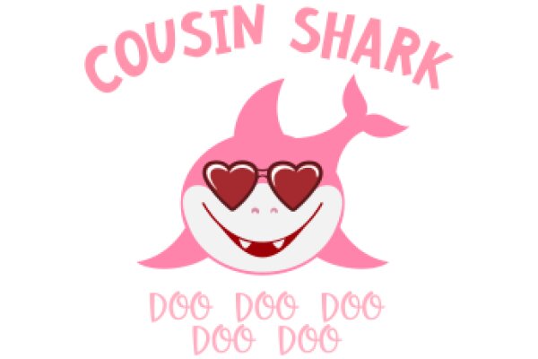 Cute Pink Shark with Sunglasses and a Smile, Surrounded by the Words 'COUSIN SHARK' and 'DOO DOO DOO'.