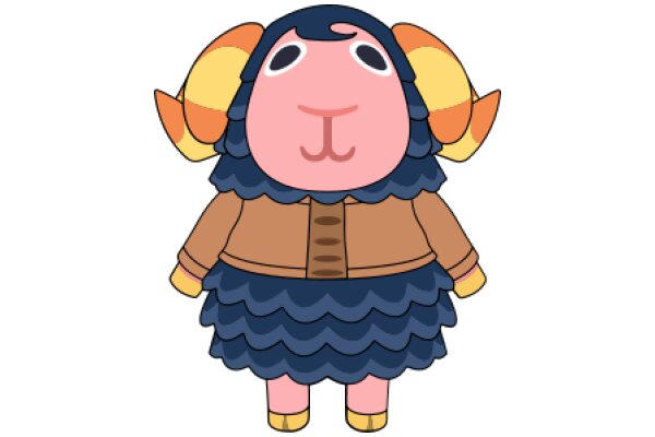 A Whimsical Character: A Pink Sheep with Blue Horns and a Brown Coat
