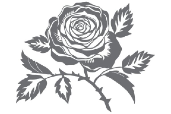 Elegant Rose with Leaves Silhouette