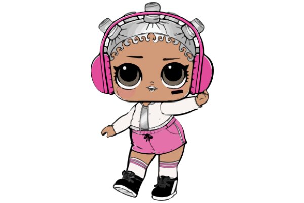 An Adorable Cartoon Character with Pink Headphones and a Pink Skirt, Ready to Listen to Your Favorite Tunes!