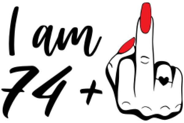 A Playful Expression of Identity: A Cartoon Character with Red Nails and a Middle Finger, Accompanied by the Text 'I AM 74 +'.