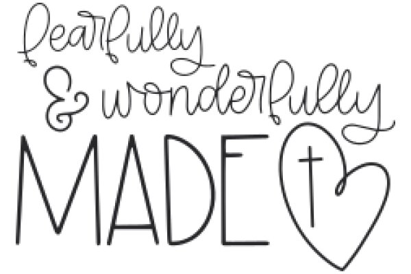 Hand-Drawn Quotation: 'Dearly and Wonderfully Made' with a Cross and Heart Symbol
