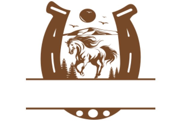 A Stylized Logo Featuring a Horse, a Tree, and a Mountain