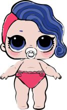 An Adorable Cartoon Character with Blue Hair and a Pink Swimsuit, Standing in a White Space.