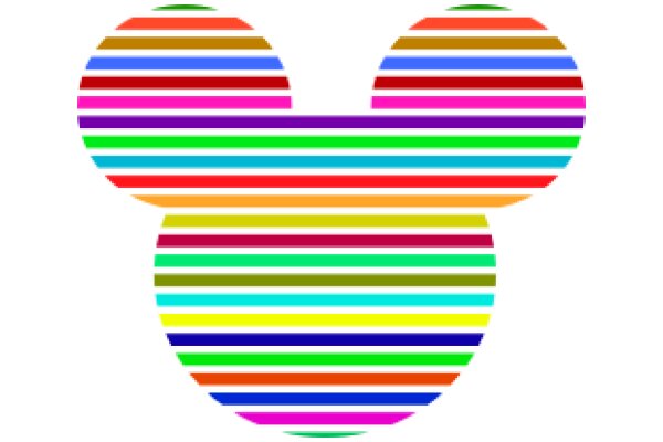 Vibrant Mickey Mouse Logo with a Colorful Striped Background