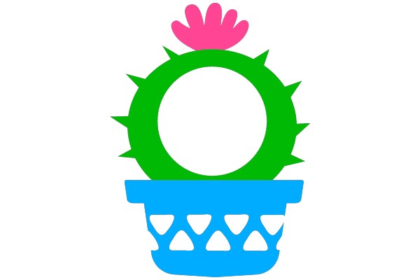 Cute Cartoon Cactus in a Blue Basket