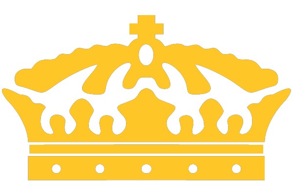 A Stylized Yellow Crown with a Cross on Top and Two Dinosaur Silhouettes on the Bottom