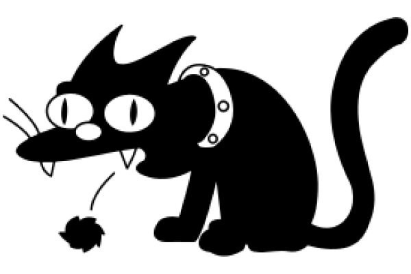 A Whimsical Black Cat with a Collar and Bell, Playfully Pouncing on a Ball of Yarn