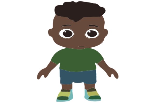 A Stylized Illustration of a Boy in a Green Shirt and Blue Shorts
