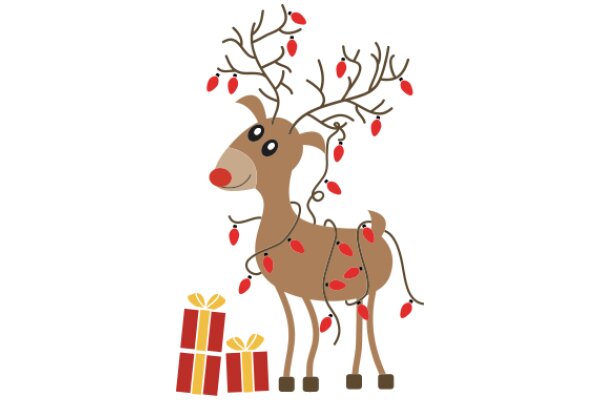 A Festive Reindeer with Gifts and Berries