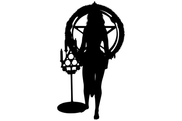 Silhouette of a Mystical Figure with a Wand and a Pentagram