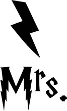 A Stylized Black and White Logo of a Lightning Bolt and the Word 'Mrs.'