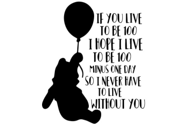 A Silhouette of a Bear with a Balloon, Quoting a Heartfelt Message about Living and Loving