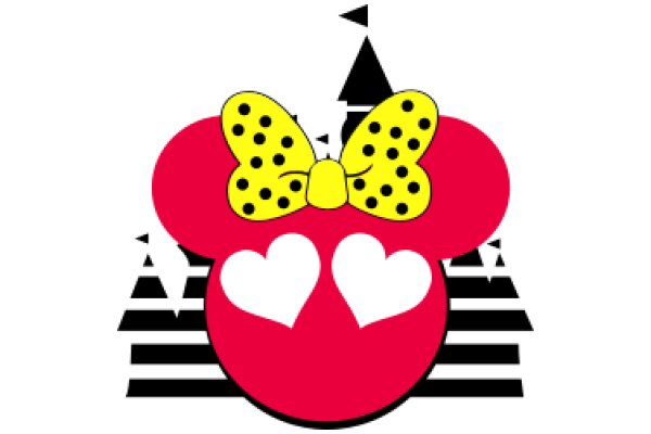 Whimsical Design: A Playful Combination of a Red Heart, Yellow Butterfly, and a Castle