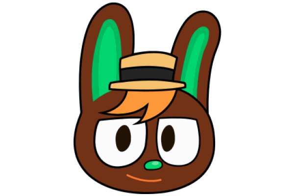 A Whimsical Character: A Brown Bunny with a Green Ear and a Yellow Hat