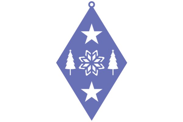 Stylized Purple Diamond-Shaped Decoration with Snowflake, Star, and Tree Motifs