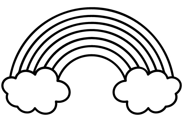 Rainbow and Clouds Outline Drawing