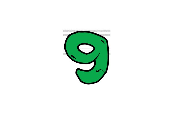 Green Cartoon Number Nine