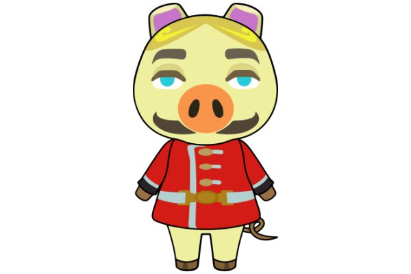 A Friendly Cartoon Pig in a Red Jacket and Hat, with a Smile and a Pink Nose.