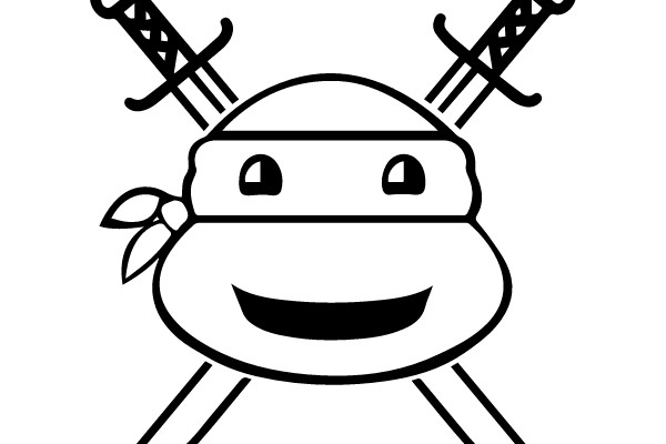 Smiling Ninja Turtle with Crossed Swords