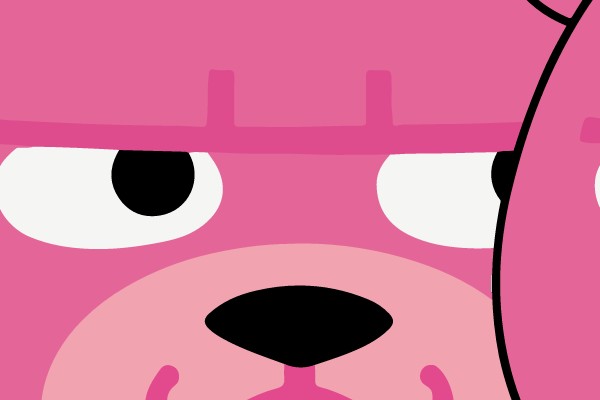 Cartoonish Pink Bear with Yellow Hair