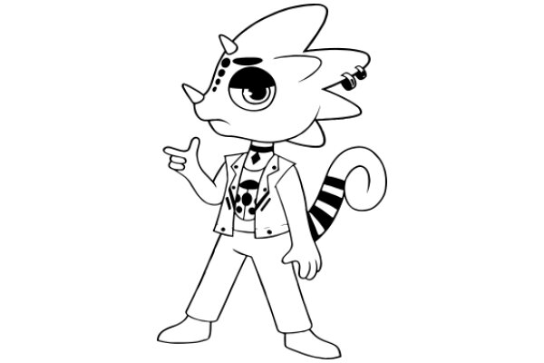 Stylish Cartoon Character: A Fashionable Fish-like Creature with a Pointy Ear and a Jacket