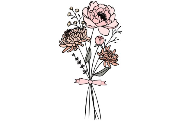 A Bouquet of Flower Illustrations with a Ribbon