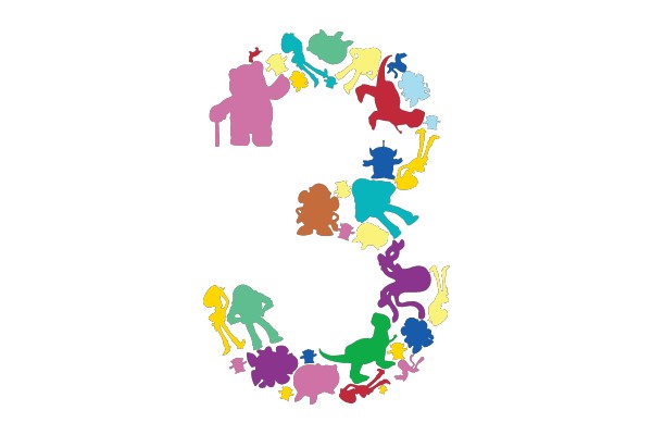 Colorful Silhouettes Forming the Number 3
