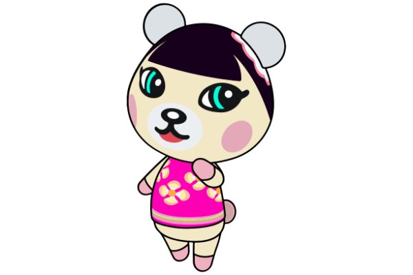 Adorable Cartoon Character: A Stylish Bear with a Pink Shirt and a White Bow