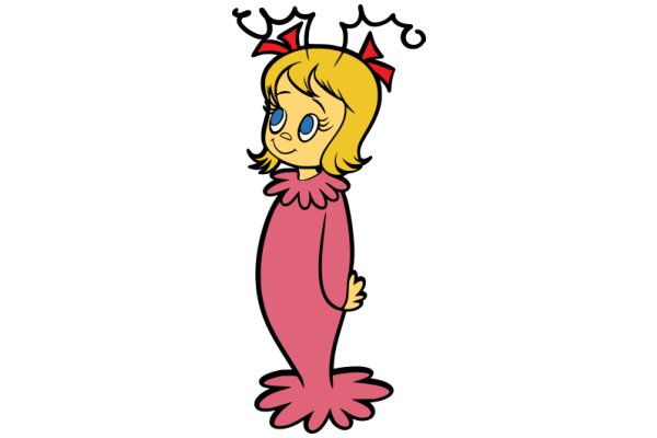 A Whimsical Cartoon Character: A Blonde Girl with Pink Hair and Antlers, Standing with a Smile on Her Face.
