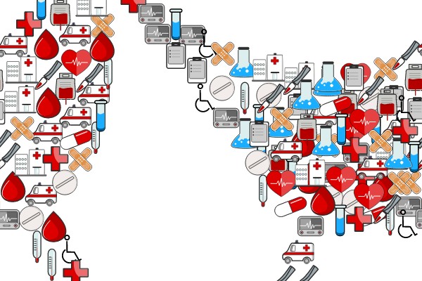 Medical Symbols and Tools in the Shape of a Heart