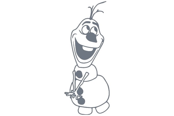 A Whimsical Character: A Gray Line Drawing of a Smiling Snowman