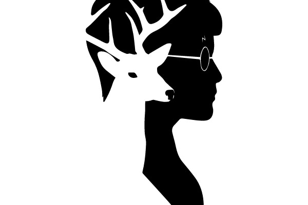 Silhouette Fusion: Human Profile with Deer Antlers and Glasses