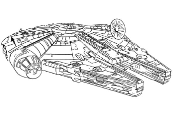 A Detailed Line Drawing of a Star Wars Millennium Falcon