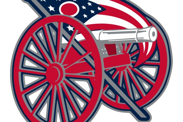 Symbolic American Heritage: A Cannon and Flag Emblem