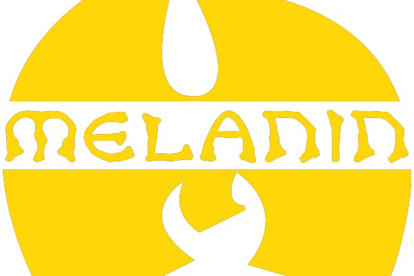 Vibrant Yellow Logo with the Word 'Melanin' and a Stylized Cone Design