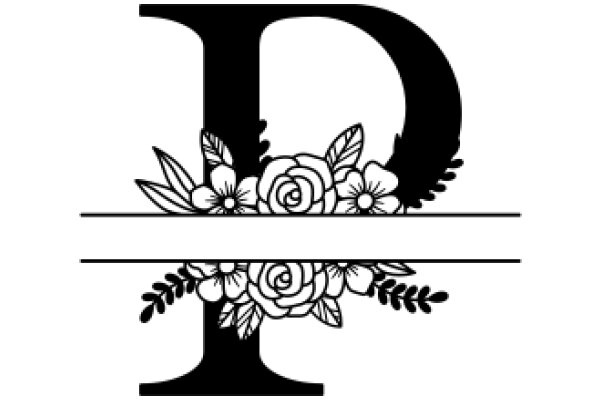 Monochrome Artwork: A Stylized Letter 'P' with Floral Accents