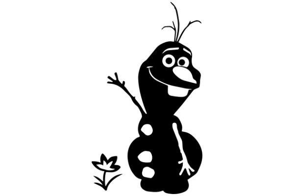 A Playful Illustration of a Snowman with a Flower and a Tree Branch
