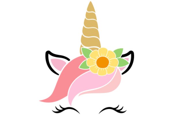Whimsical Unicorn Head with a Flower Crown and Eyelashes