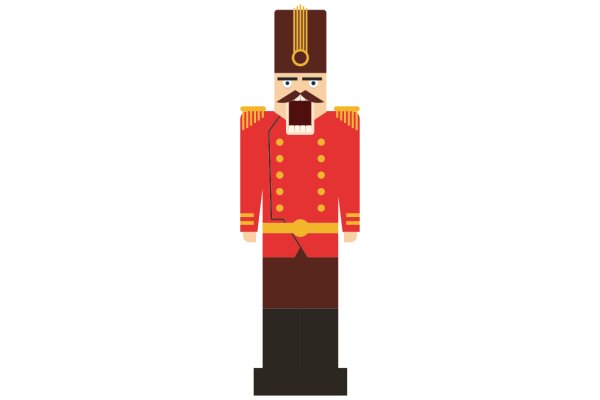 A Stylish Illustration of a Man in a Red Uniform with a Gold Hat and Mustache