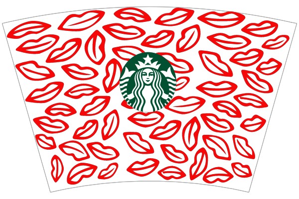 Red Lips Surrounding Starbucks Logo on a White Background