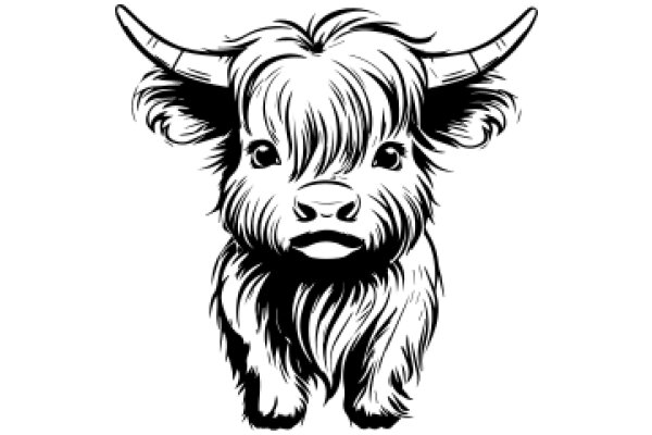 Stylized Illustration of a Highland Cow with Horns