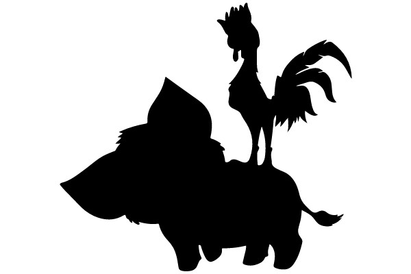 Silhouette of a Rooster and an Elephant.