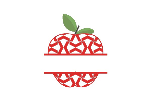 Apple with Geometric Pattern and Green Leaf