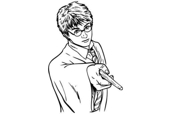 A Stylish Illustration of a Young Man in a School Uniform, Pointing to the Left with a Pencil in Hand