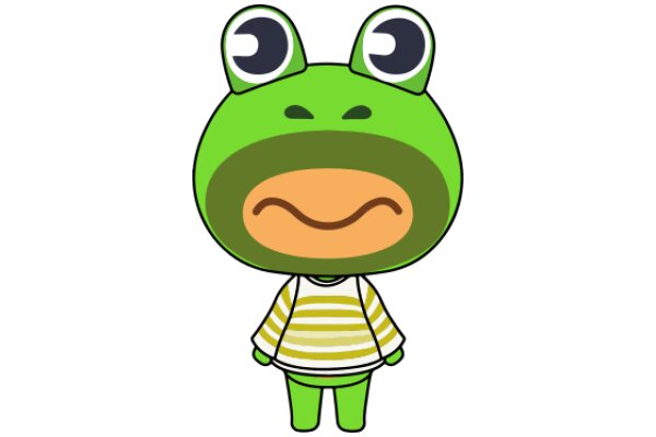 A Cute Cartoon Frog with a Striped Shirt and Big Eyes