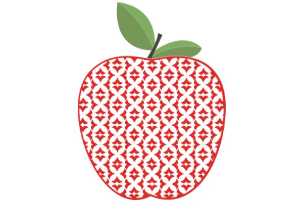 Vibrant Red Apple with a Green Leaf, Surrounded by a Pattern of Red and White Flowers