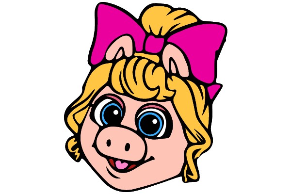 Happy Piglet with a Pink Bow