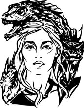 The Silent Roar: A Black and White Illustration of a Woman and Two Dragons