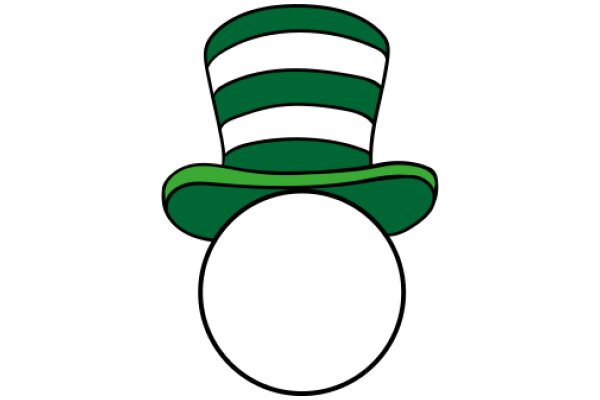 Whimsical Illustration of a Green and White Top Hat with a White Ball at the Bottom